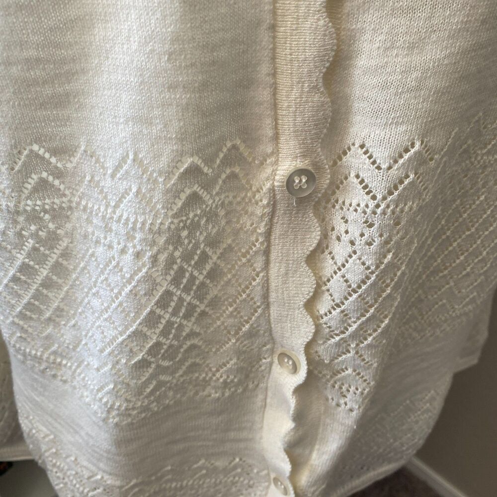 Frye Pointelle Cream Pattern Button Closures Long… - image 6